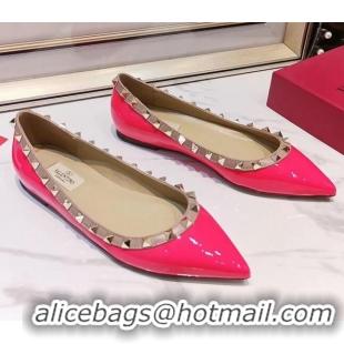 Perfect Valentino Rockstud Flat Ballerina in Patent Calfskin 041419 Rosy