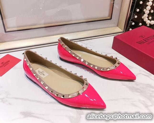 Perfect Valentino Rockstud Flat Ballerina in Patent Calfskin 041419 Rosy