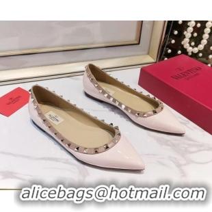 Good Quality Valentino Rockstud Flat Ballerina in Patent Calfskin 041419 Light Pink