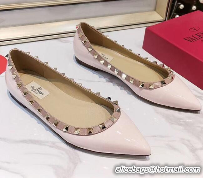 Good Quality Valentino Rockstud Flat Ballerina in Patent Calfskin 041419 Light Pink