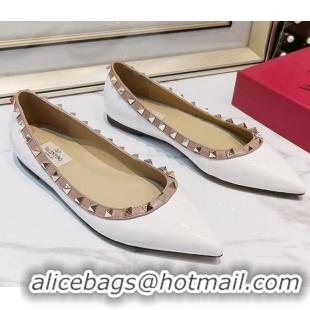 Top Quality Valentino Rockstud Flat Ballerina in Patent Calfskin 041419 White