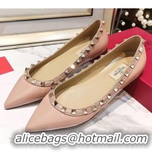 Most Popular Valentino Rockstud Flat Ballerina in Patent Calfskin 041419 Pink