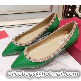 New Style Valentino Rockstud Flat Ballerina in Patent Calfskin 041419 Green