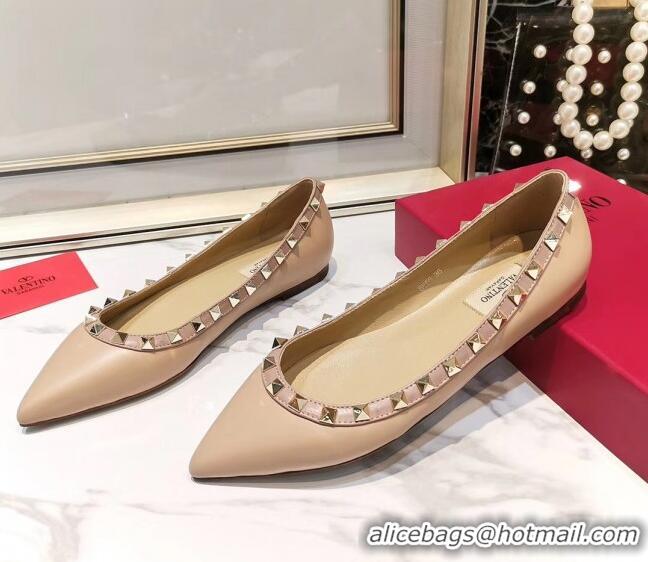 Sumptuous Valentino Rockstud Flat Ballerina in Smooth Leather 041432 Nude