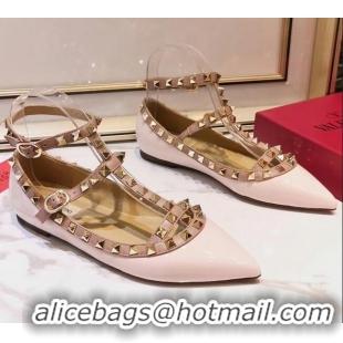 Best Product Valentino Smooth Leather Rockstud Ballerina With Strap 041501 Light Nude