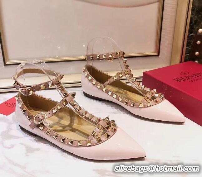 Best Product Valentino Smooth Leather Rockstud Ballerina With Strap 041501 Light Nude