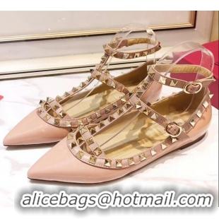 Newest Valentino Patent Calfskin Rockstud Ballerina With Strap 041504 Pink