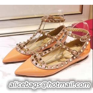 Unique Style Valentino Patent Calfskin Rockstud Ballerina With Strap 041504 Orange