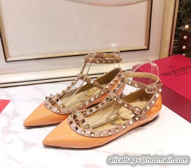 Unique Style Valentino Patent Calfskin Rockstud Ballerina With Strap 041504 Orange