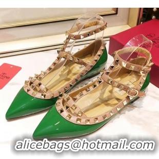 Good Taste Valentino Patent Calfskin Rockstud Ballerina With Strap 041504 Green