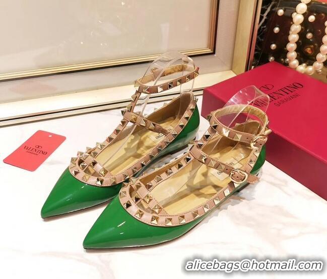 Good Taste Valentino Patent Calfskin Rockstud Ballerina With Strap 041504 Green