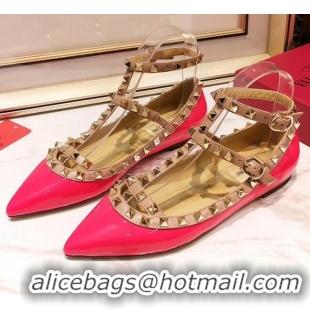 Low Price Valentino Patent Calfskin Rockstud Ballerina With Strap 041504 Rosy