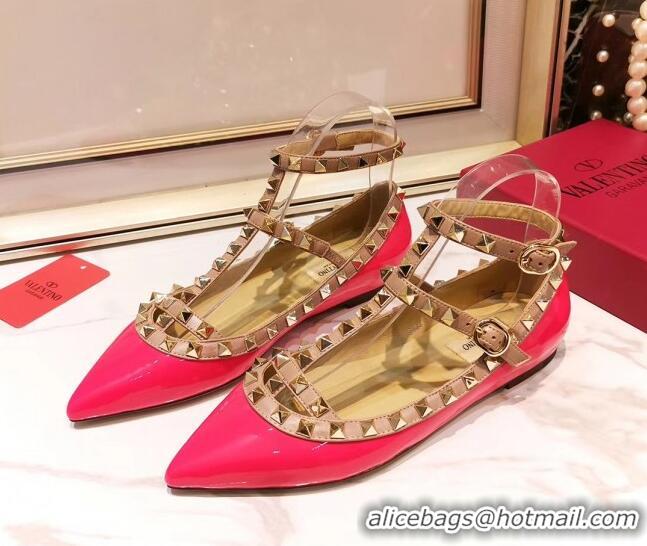 Low Price Valentino Patent Calfskin Rockstud Ballerina With Strap 041504 Rosy