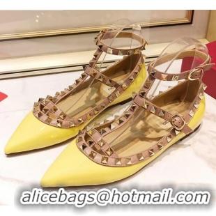 Best Valentino Patent Calfskin Rockstud Ballerina With Strap 041504 Yellow