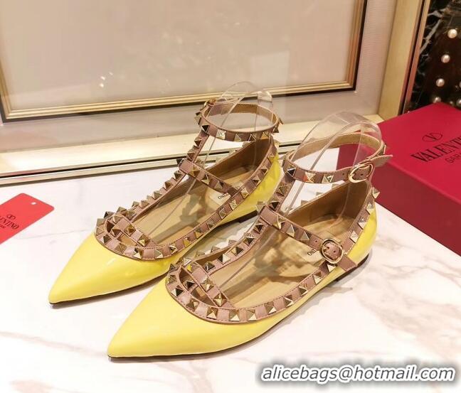 Best Valentino Patent Calfskin Rockstud Ballerina With Strap 041504 Yellow