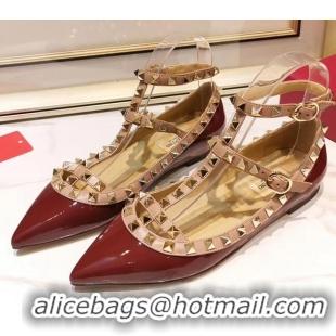 Perfect Valentino Patent Calfskin Rockstud Ballerina With Strap 041504 Burgundy