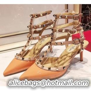 Most Popular Valentino Patent Calfskin Rockstud Ankle Strap With 6.5cm Heel 041517 Orange