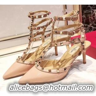 Good Product Valentino Patent Calfskin Rockstud Ankle Strap With 6.5cm Heel 041517 Pink