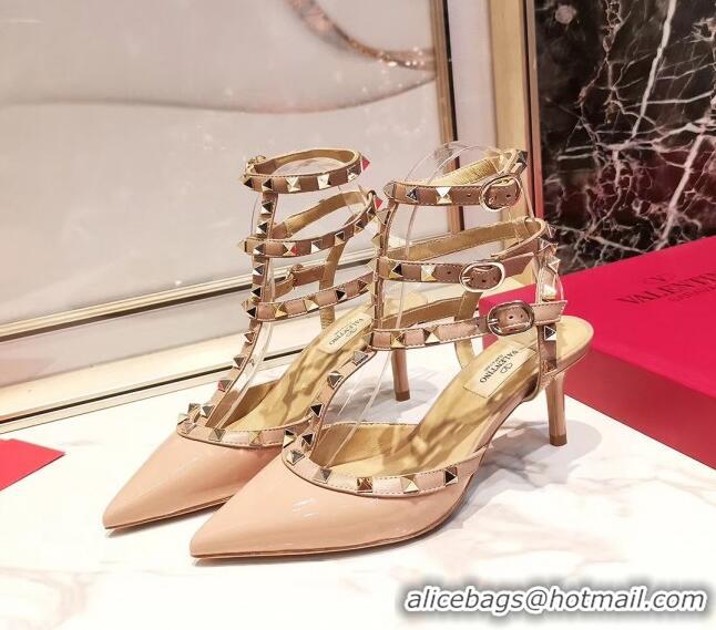 Good Product Valentino Patent Calfskin Rockstud Ankle Strap With 6.5cm Heel 041517 Pink