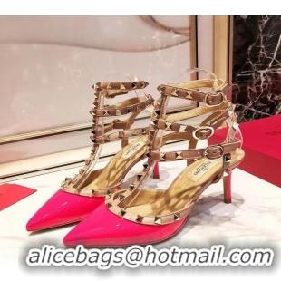 New Style Valentino Patent Calfskin Rockstud Ankle Strap With 6.5cm Heel 041517 Rosy