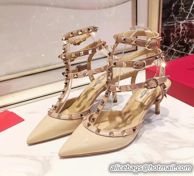 Cute Style Valentino Patent Calfskin Rockstud Ankle Strap With 6.5cm Heel 041517 Nude