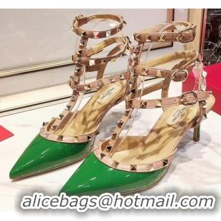 Best Luxury Valentino Patent Calfskin Rockstud Ankle Strap With 6.5cm Heel 041517 Green