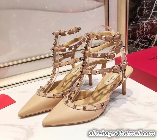 Grade Design Valentino Smooth Leather Rockstud Ankle Strap With 6.5cm Heel 041531 Nude