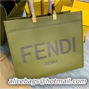 Unique Grade FENDI SUNSHINE large green leather shopper 8BH387A