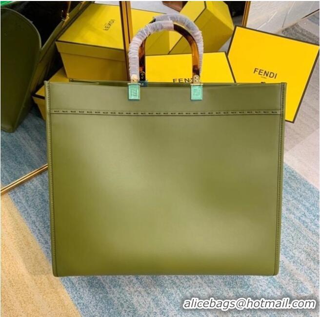 Unique Grade FENDI SUNSHINE large green leather shopper 8BH387A