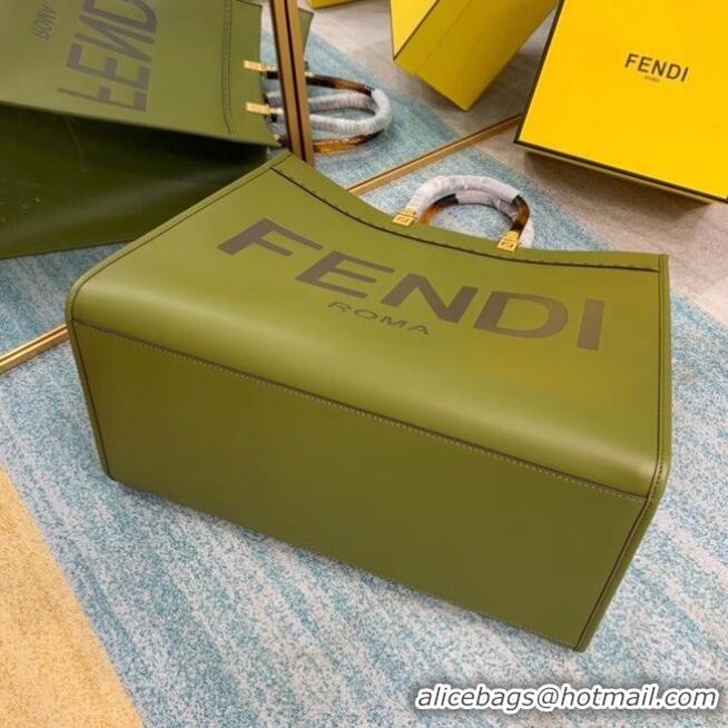 Unique Grade FENDI SUNSHINE large green leather shopper 8BH387A