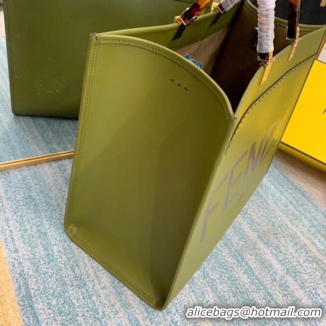 Unique Grade FENDI SUNSHINE large green leather shopper 8BH387A