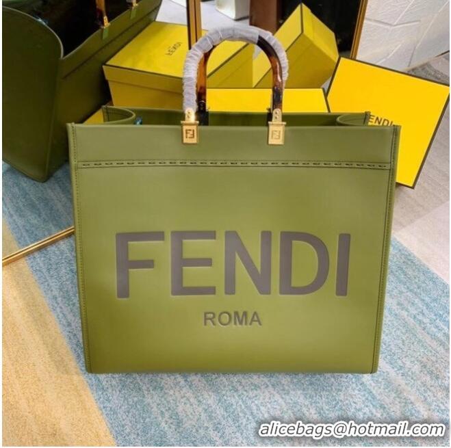 Unique Grade FENDI SUNSHINE large green leather shopper 8BH387A