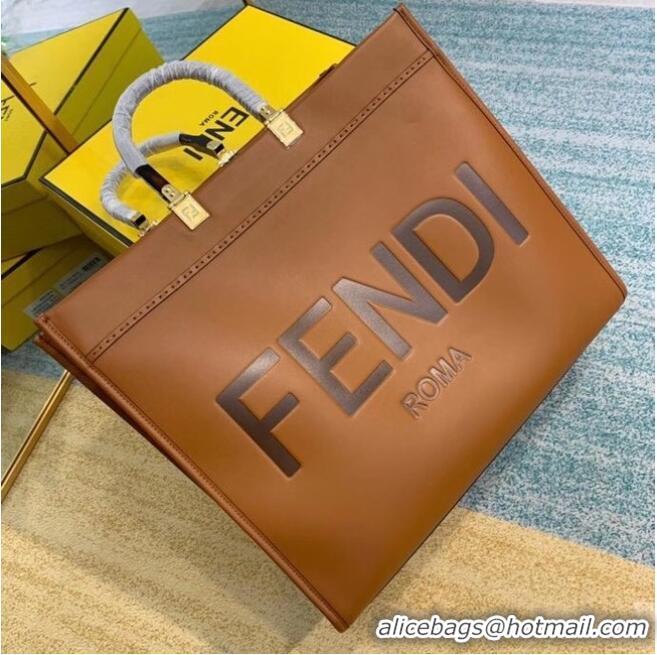 Well Crafted FENDI SUNSHINE large brown leather shopper 8BH387A