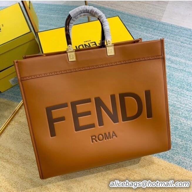 Well Crafted FENDI SUNSHINE large brown leather shopper 8BH387A