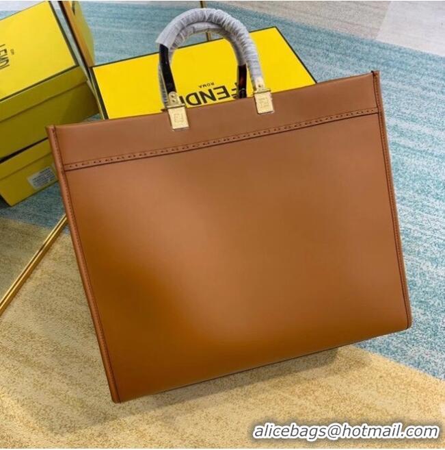 Well Crafted FENDI SUNSHINE large brown leather shopper 8BH387A