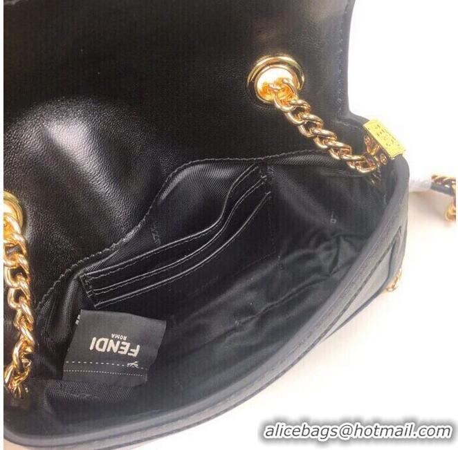 Stylish FENDI MINI BAGUETTE CHAIN Black nappa leather bag 8BS045A
