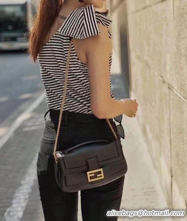 Stylish FENDI MINI BAGUETTE CHAIN Black nappa leather bag 8BS045A