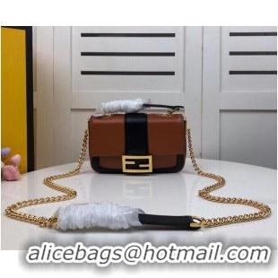 Classic FENDI MINI BAGUETTE CHAIN Brown and black nappa leather bag 8BS045A