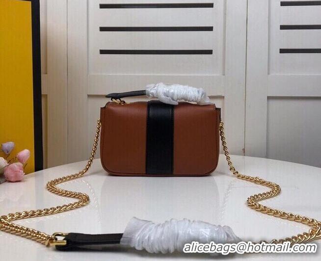 Classic FENDI MINI BAGUETTE CHAIN Brown and black nappa leather bag 8BS045A