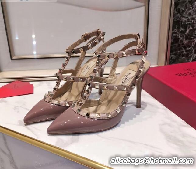 Trendy Design Valentino Patent Calfskin Rockstud Ankle Strap With 9.5cm Heel 041540 Pink