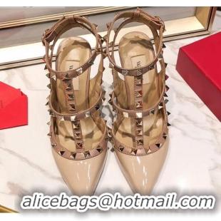 Low Price Valentino Patent Calfskin Rockstud Ankle Strap With 9.5cm Heel 041540 Nude