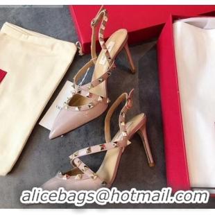 Best Price Valentino Rockstud Patent Leather Cross Strap Slingback Pumps 90MM Powder 062401 Pink