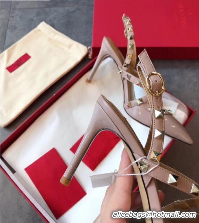 Best Price Valentino Rockstud Patent Leather Cross Strap Slingback Pumps 90MM Powder 062401 Pink