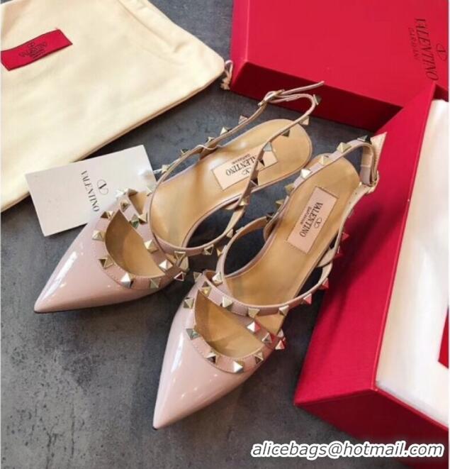 Best Price Valentino Rockstud Patent Leather Cross Strap Slingback Pumps 90MM Powder 062401 Pink