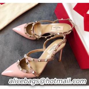 Best Price Valentino Rockstud Patent Leather Cross Strap Slingback Pumps 90MM Powder 062401 Light Pink