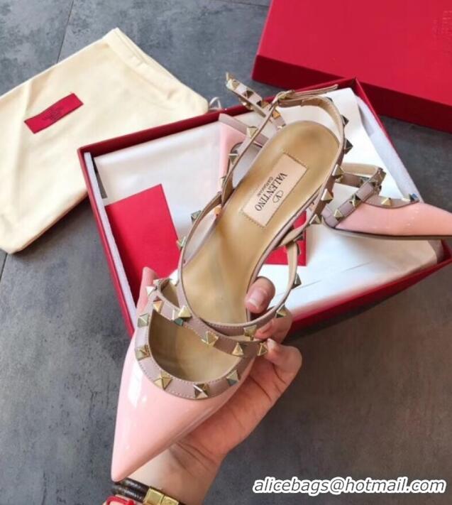 Best Price Valentino Rockstud Patent Leather Cross Strap Slingback Pumps 90MM Powder 062401 Light Pink