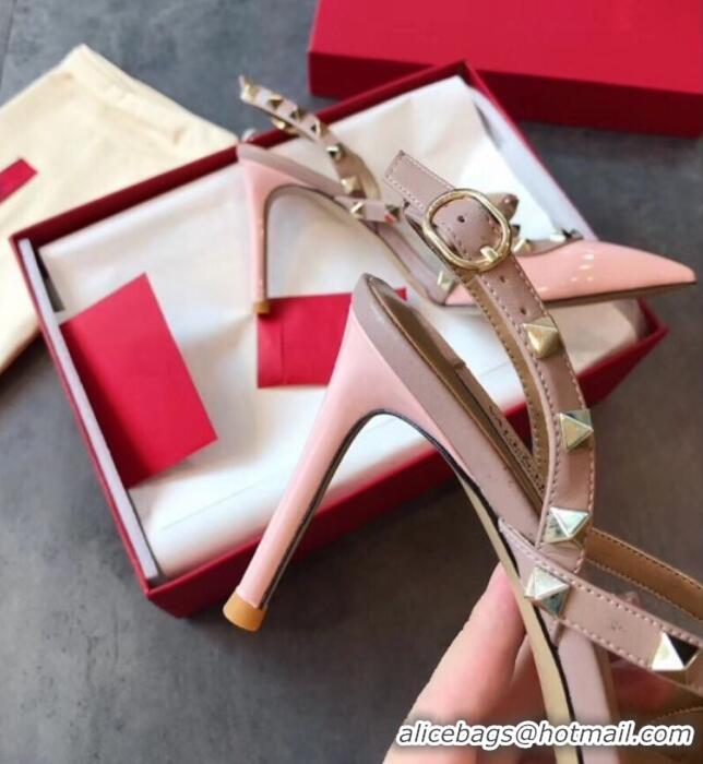 Best Price Valentino Rockstud Patent Leather Cross Strap Slingback Pumps 90MM Powder 062401 Light Pink