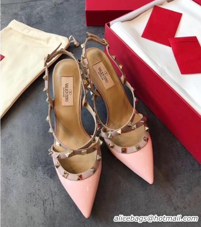 Best Price Valentino Rockstud Patent Leather Cross Strap Slingback Pumps 90MM Powder 062401 Light Pink