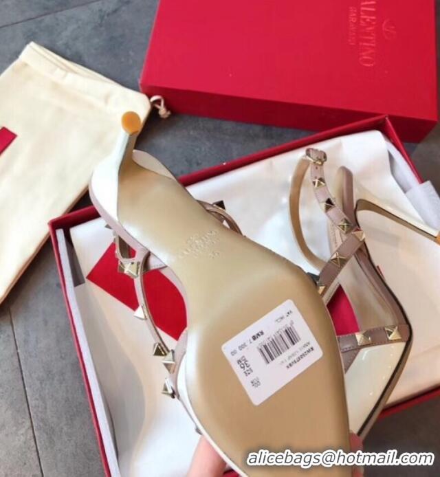 Super Quality Valentino Rockstud Patent Leather Cross Strap Slingback Pumps 90MM Powder 062401 White