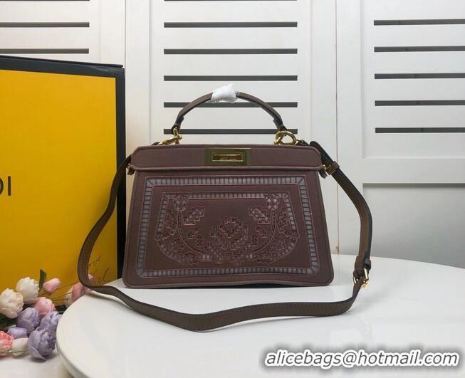 Market Sells FENDI PEEKABOO ICONIC with brown embroidery decoration F6509